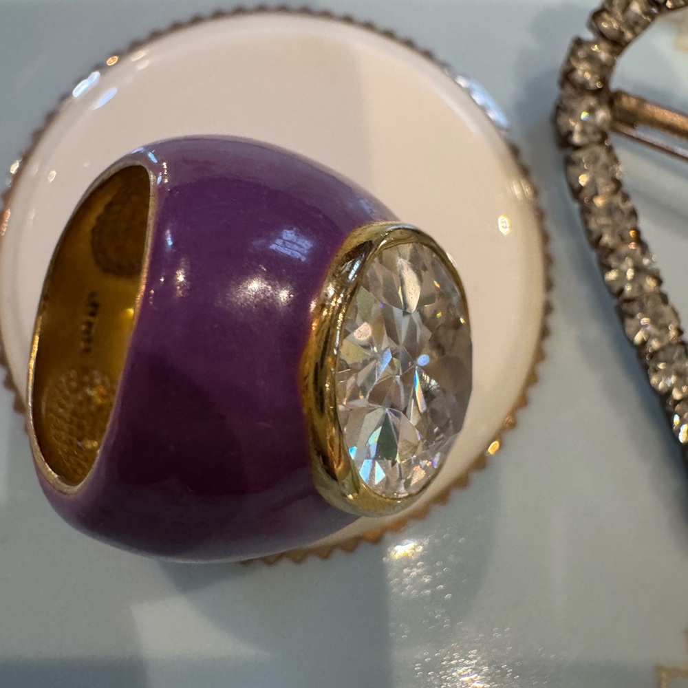 Noir Enamel Ring Crystal Statement Ring Sz 5.75 Cocktail Signed